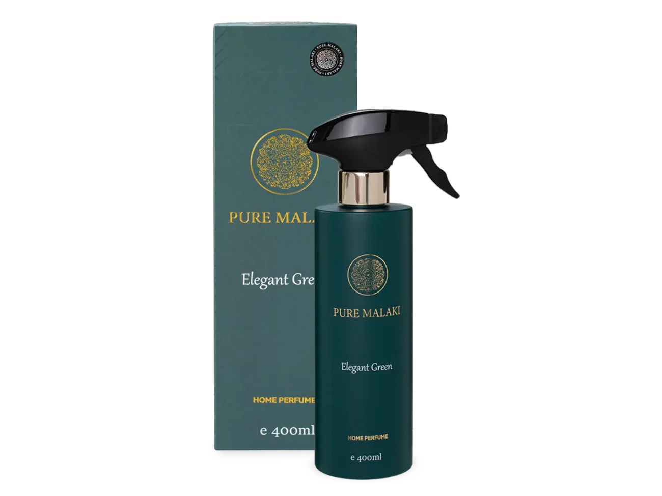 Elegant Green huisparfum Luxe huisgeur fles en verpakking Elegant Green van PureMalaki®
