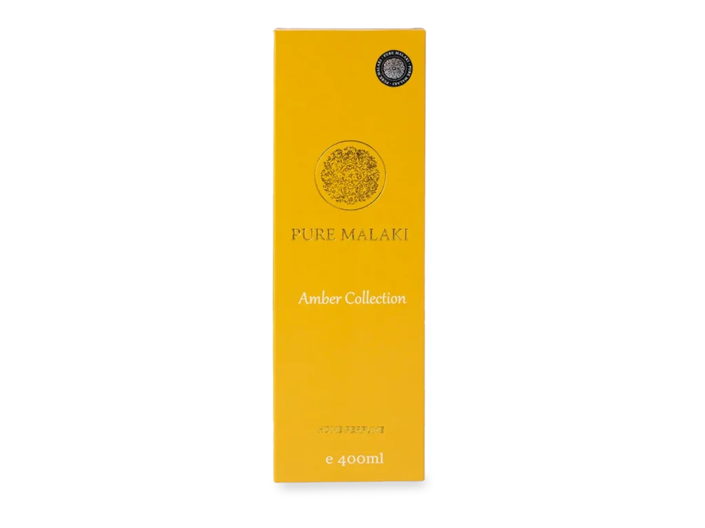Verpakking van luxe huisgeur Amber Collection van PureMalaki®