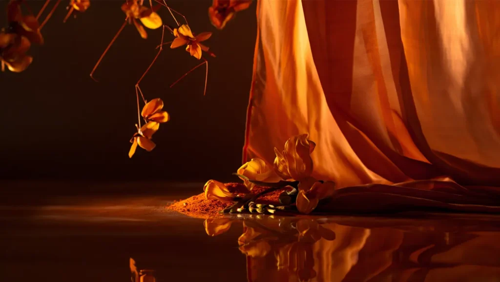 Amber Collection foto met bloemen en oranje gloed